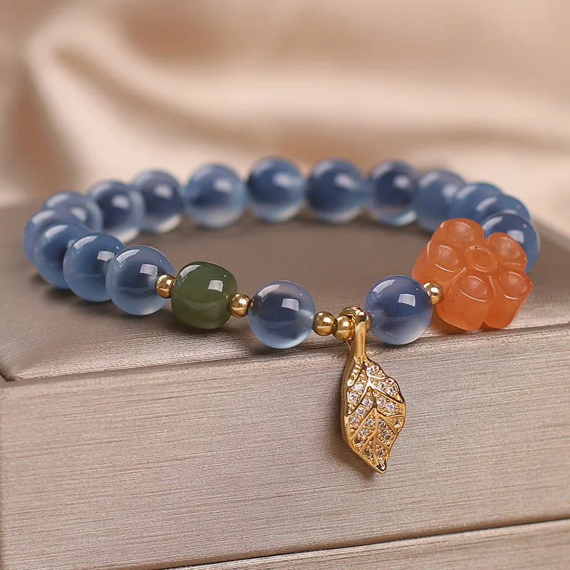Bracelet Agate "Charme Feuille"