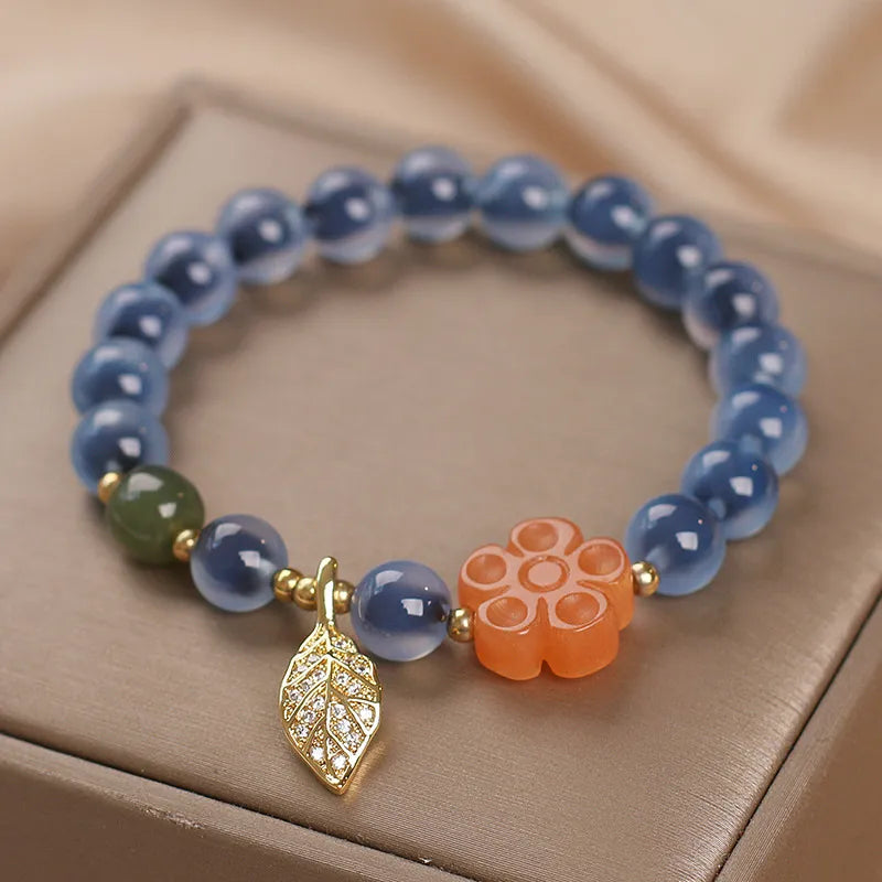 Bracelet Agate "Charme Feuille"