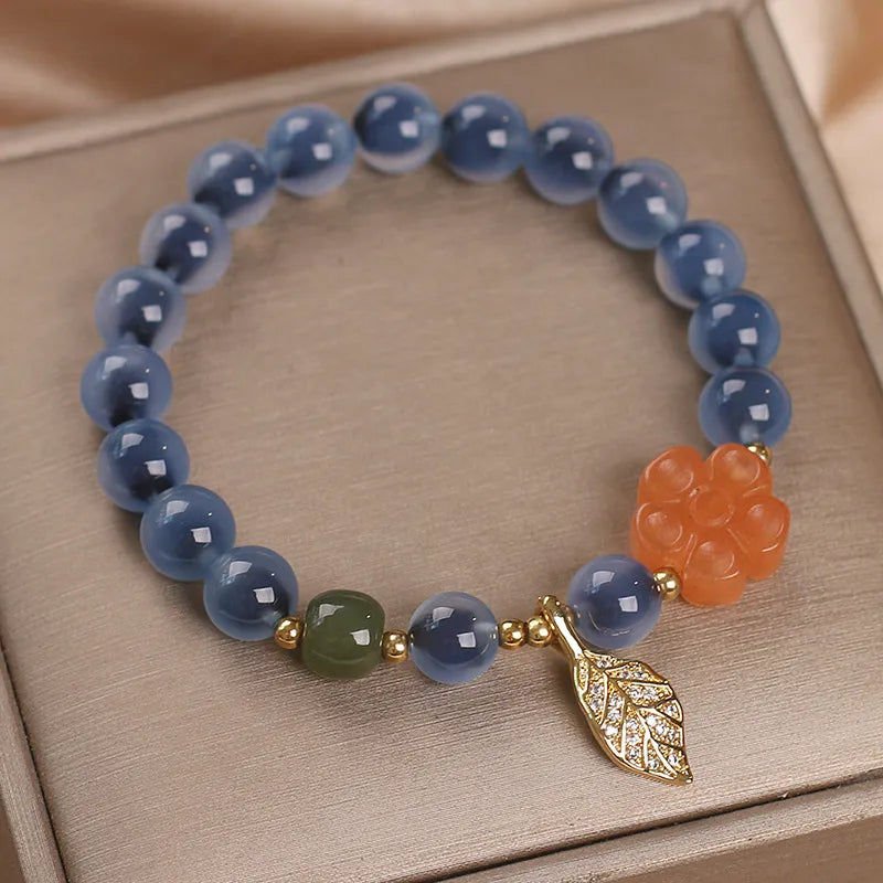 Bracelet Agate "Charme Feuille"