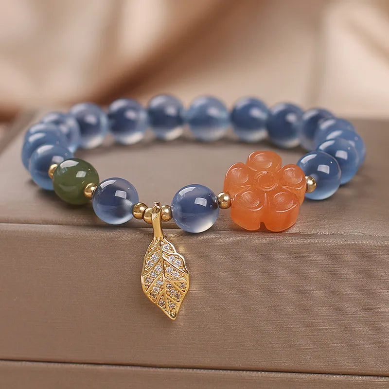 Bracelet Agate "Charme Feuille"