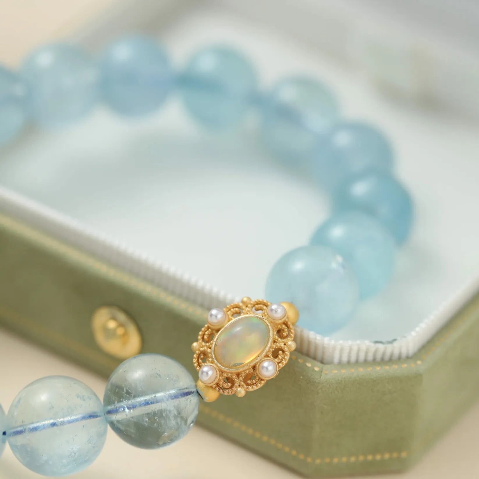 Bracelet Aigue Marine "Charme Renardeau" Argent Doré Or