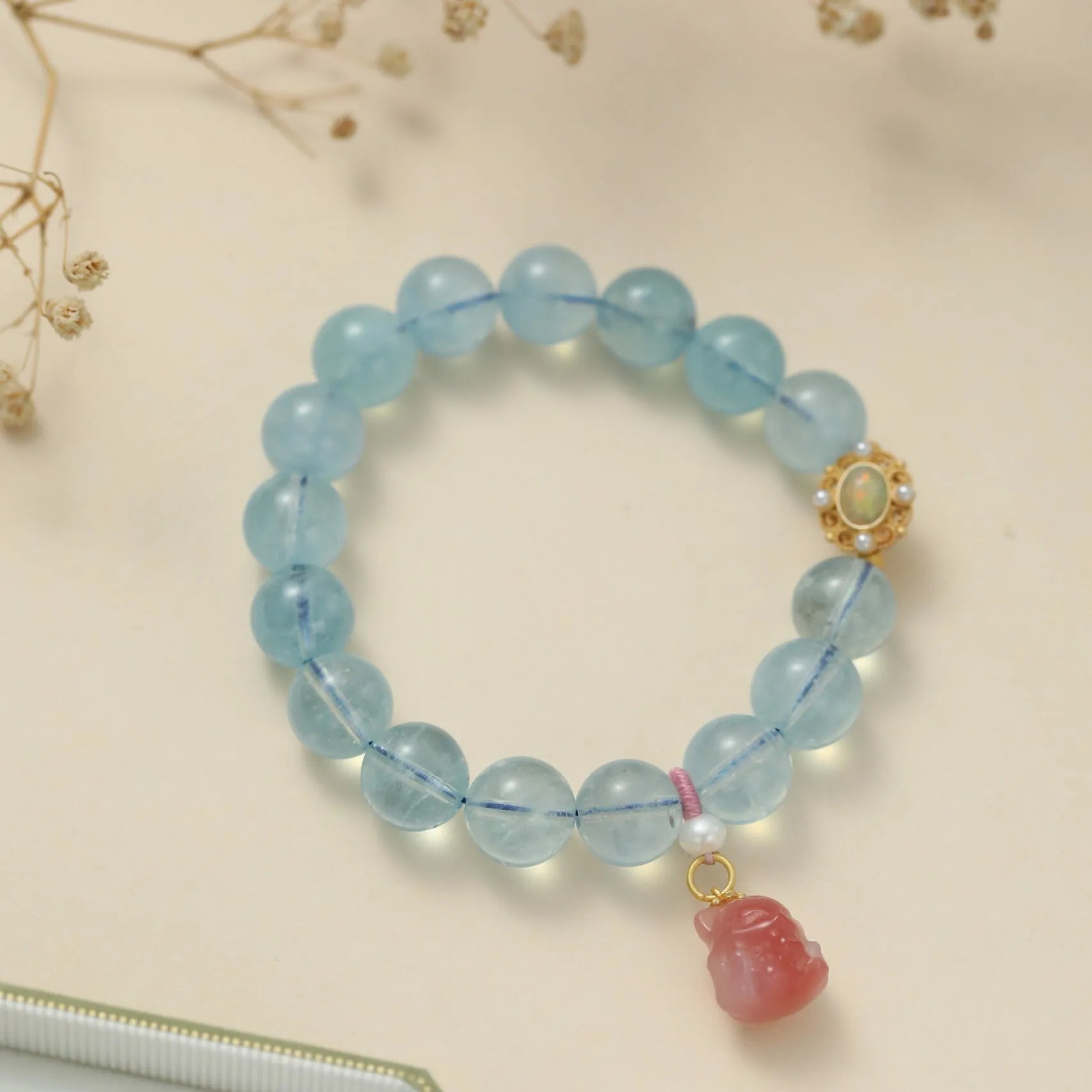 Bracelet Aigue Marine "Charme Renardeau" Argent Doré Or