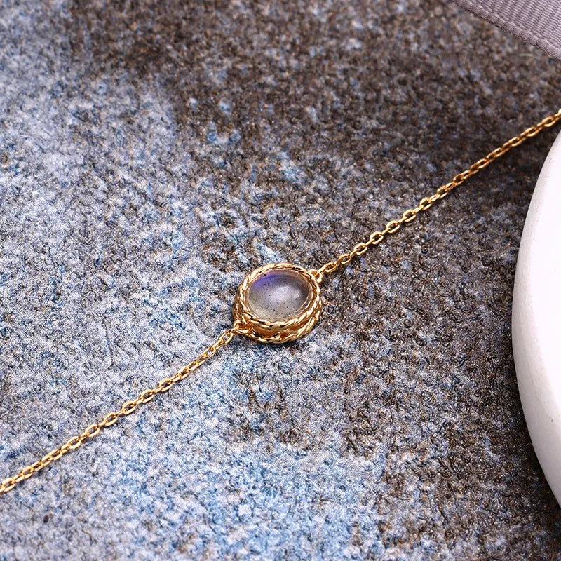 Bracelet Aigue Marine ou Labradorite "Charme Marin" Argent Doré Or