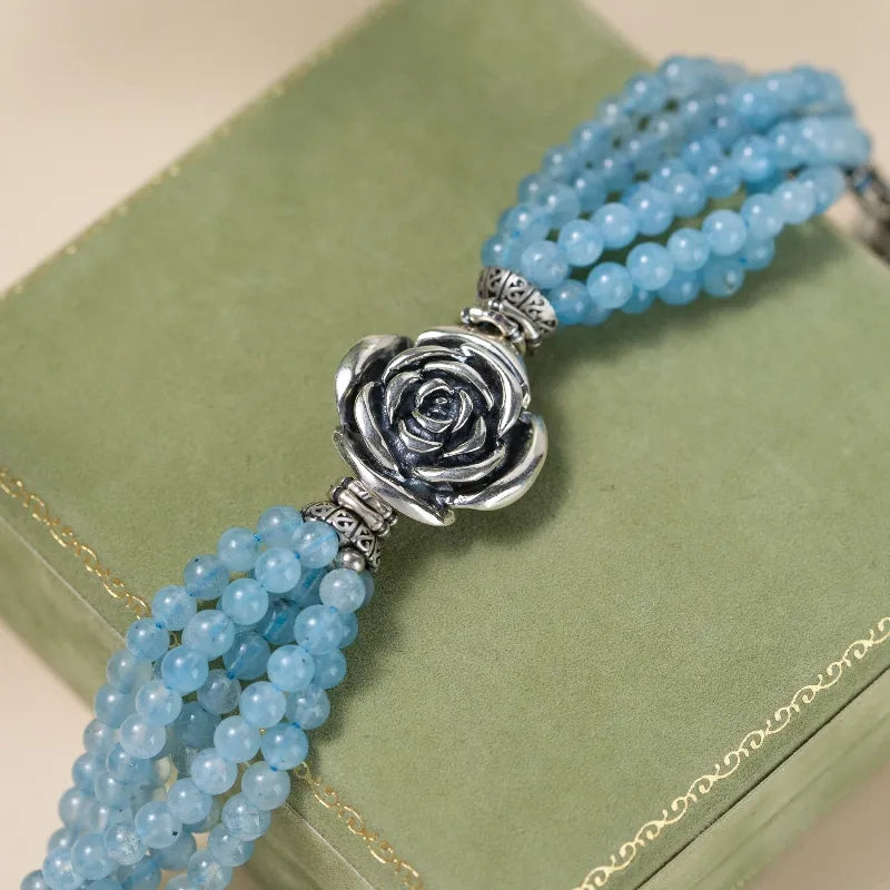 Bracelet Aigue Marine "Fleur du Ciel" Argent