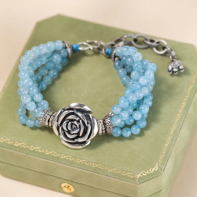 Bracelet Aigue Marine "Fleur du Ciel" Argent