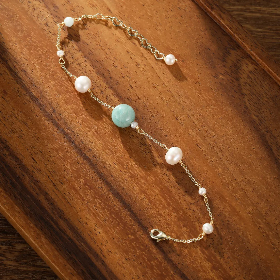 Pulsera de Amazonita y Perla "Océano Puro" Dorado Oro
