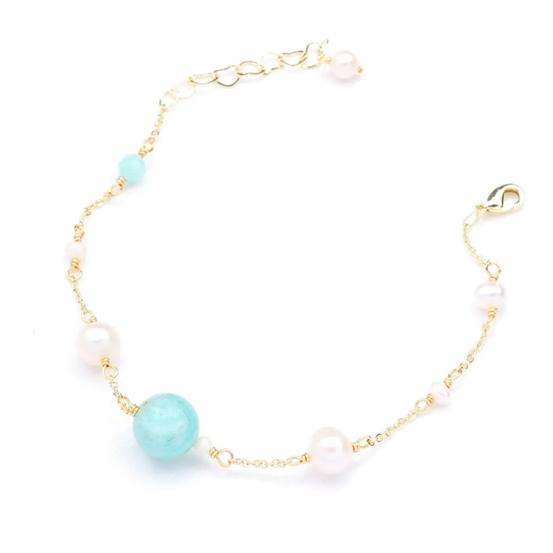 Pulsera de Amazonita y Perla "Océano Puro" Dorado Oro