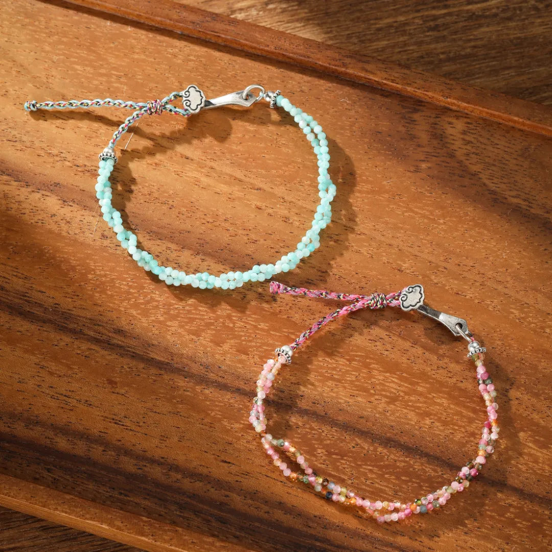 Amazonite or Tourmaline Bracelet "Soothing Cloud" Silver