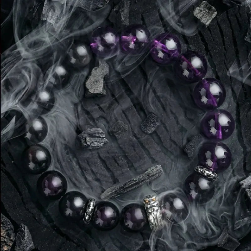 Bracelet Homme Obsidienne et Améthyste "Force de Transformation" Argent