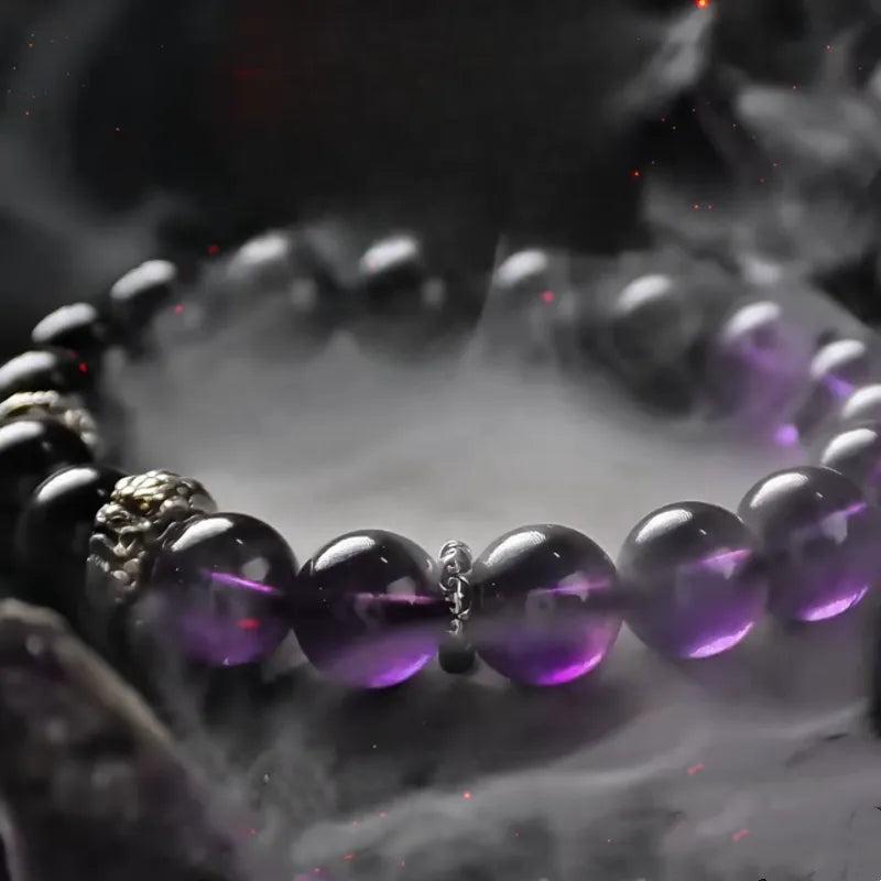 Bracelet Homme Obsidienne et Améthyste "Force de Transformation" Argent