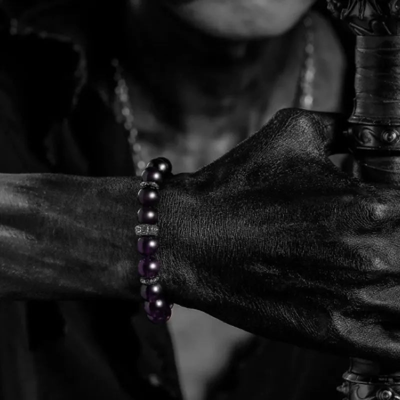 Bracelet Homme Obsidienne et Améthyste "Force de Transformation" Argent