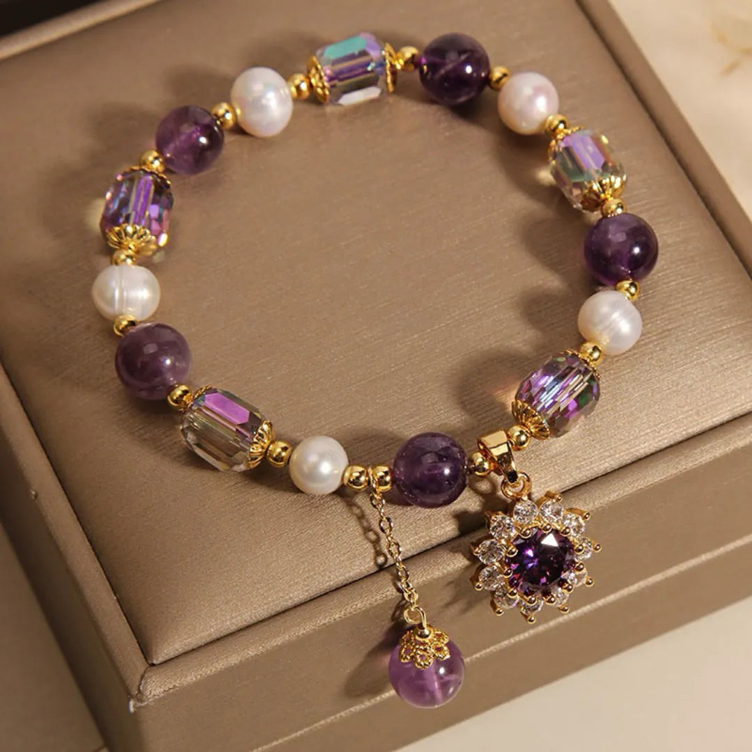 Bracelet Améthyste et Perle "Soleil Rayonnant"