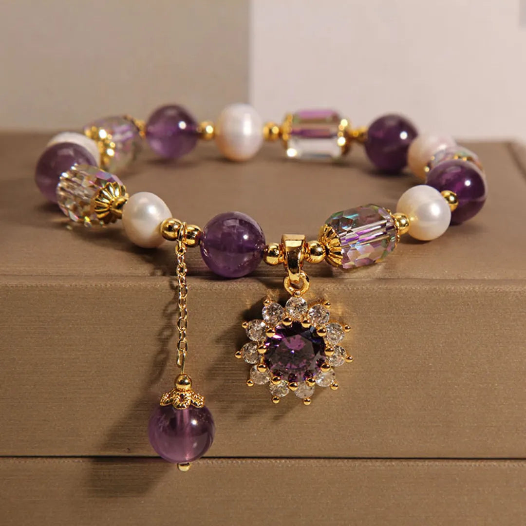 Bracelet Améthyste et Perle "Soleil Rayonnant"