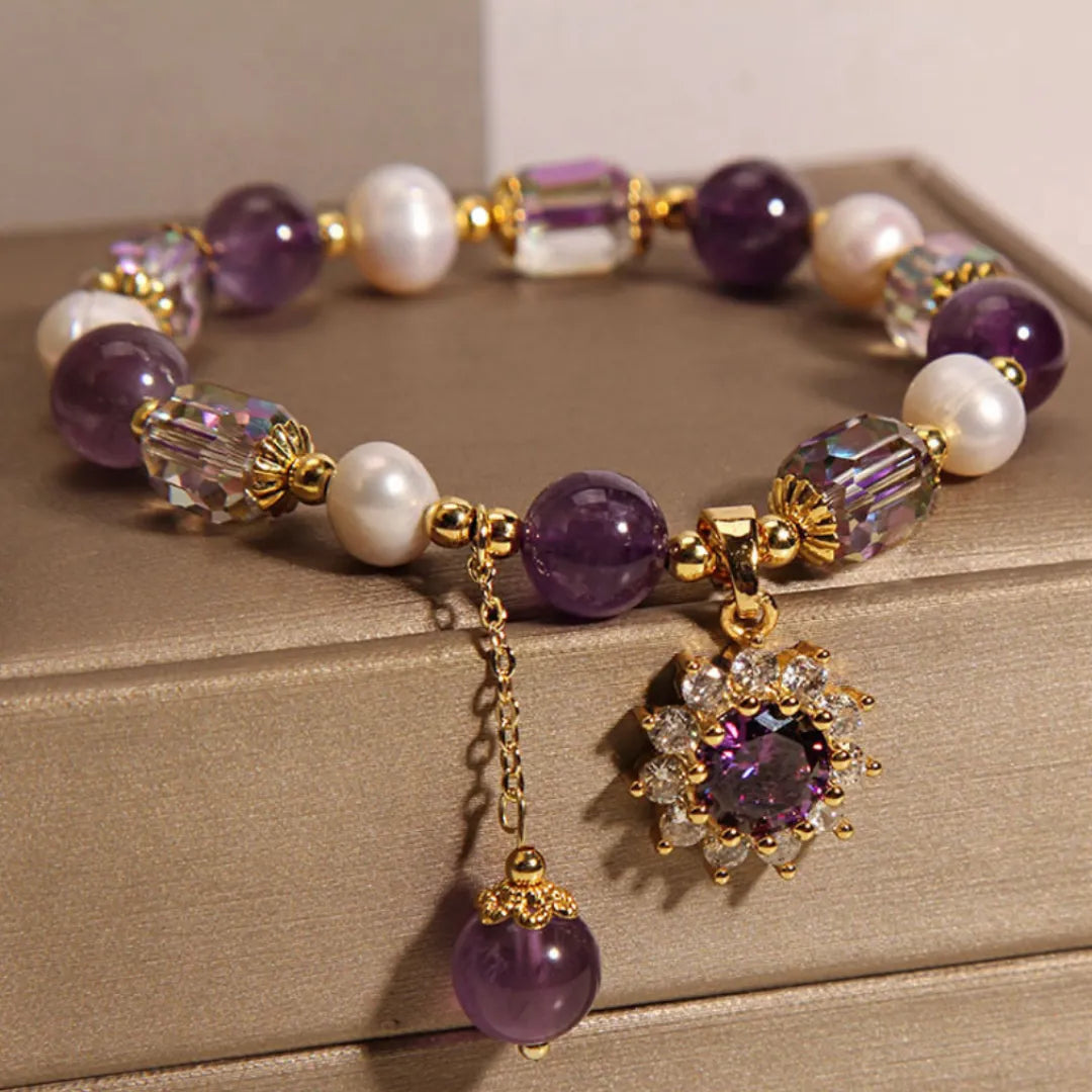 Bracelet Améthyste et Perle "Soleil Rayonnant"