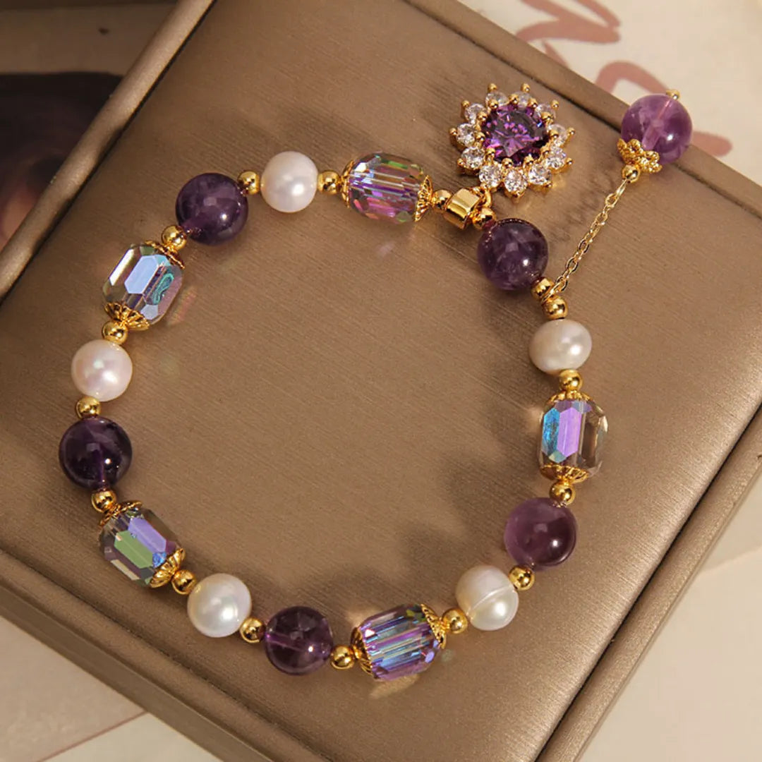 Bracelet Améthyste et Perle "Soleil Rayonnant"