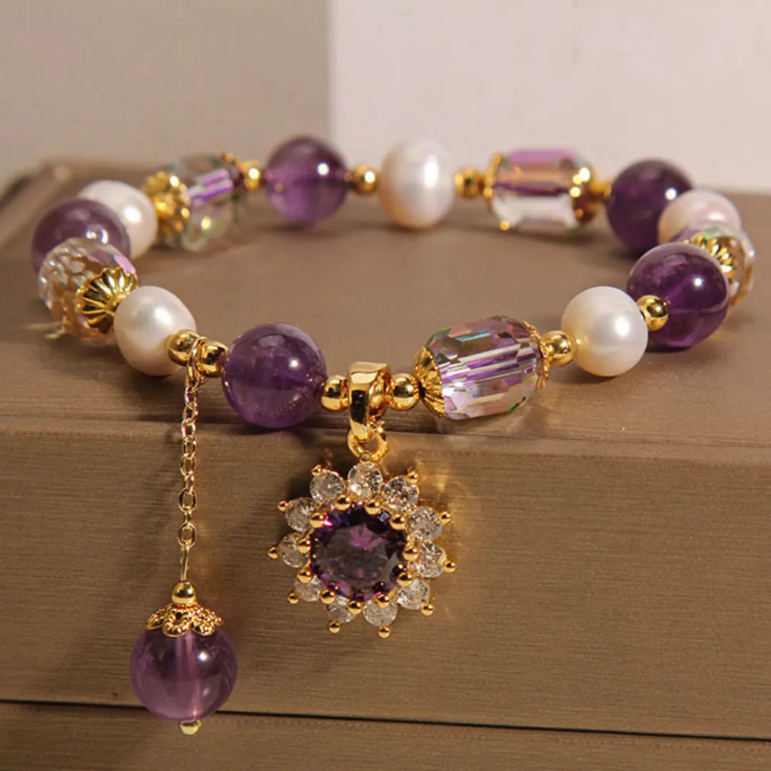 Bracelet Améthyste et Perle "Soleil Rayonnant"