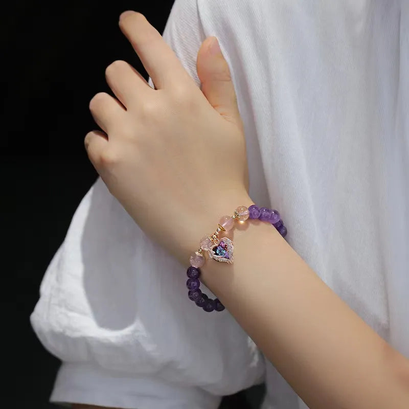 Bracelet Améthyste et Quartz Fraise "Cœur d'Or"