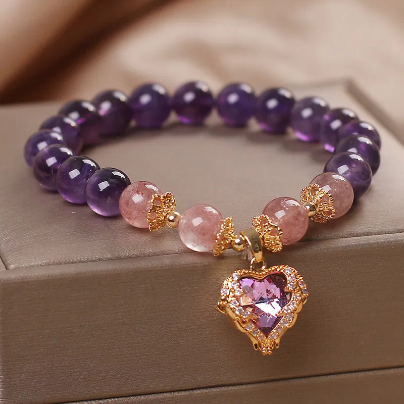 Bracelet Améthyste et Quartz Fraise "Cœur d'Or"