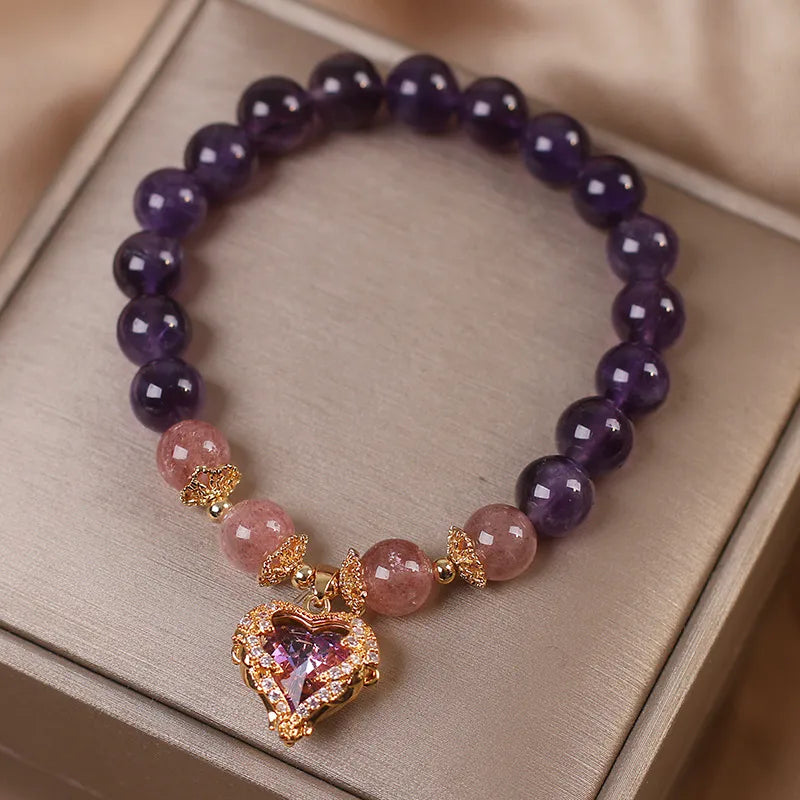 Bracelet Améthyste et Quartz Fraise "Cœur d'Or"