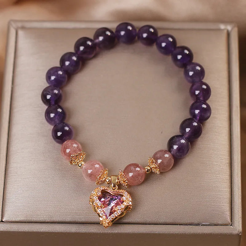 Bracelet Améthyste et Quartz Fraise "Cœur d'Or"
