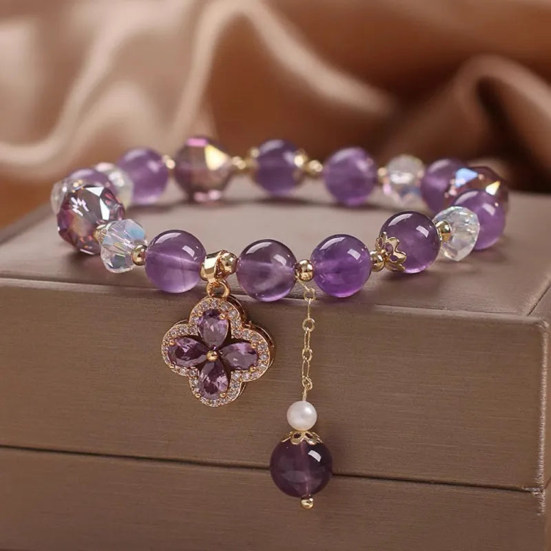 Bracelet Améthyste Trèfle "Éclat de Chance"