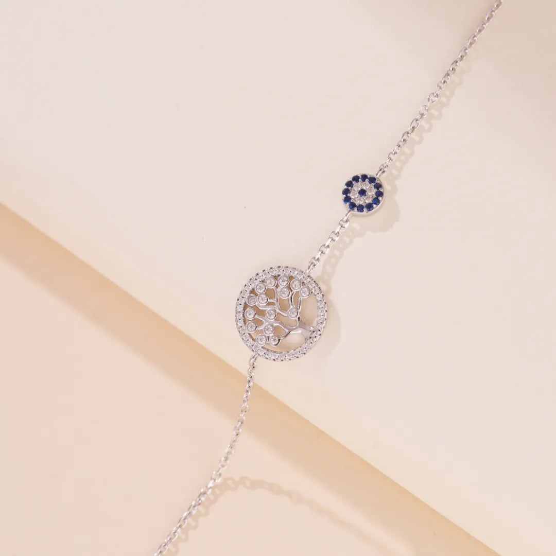Pulsera Árbol de la Vida y Mal de Ojo "Árbol Protector" Plata