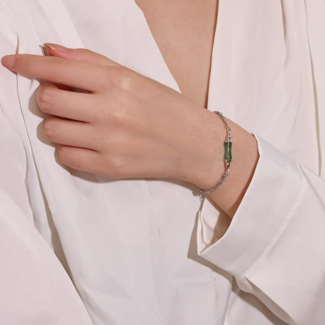 Bracelet Aventurine Bambou "Vert Harmonie" Argent