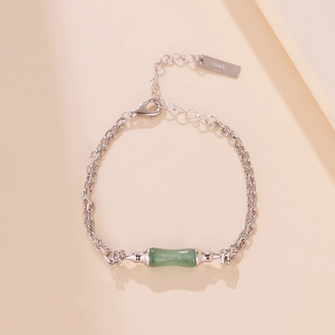 Bracelet Aventurine Bambou "Vert Harmonie" Argent