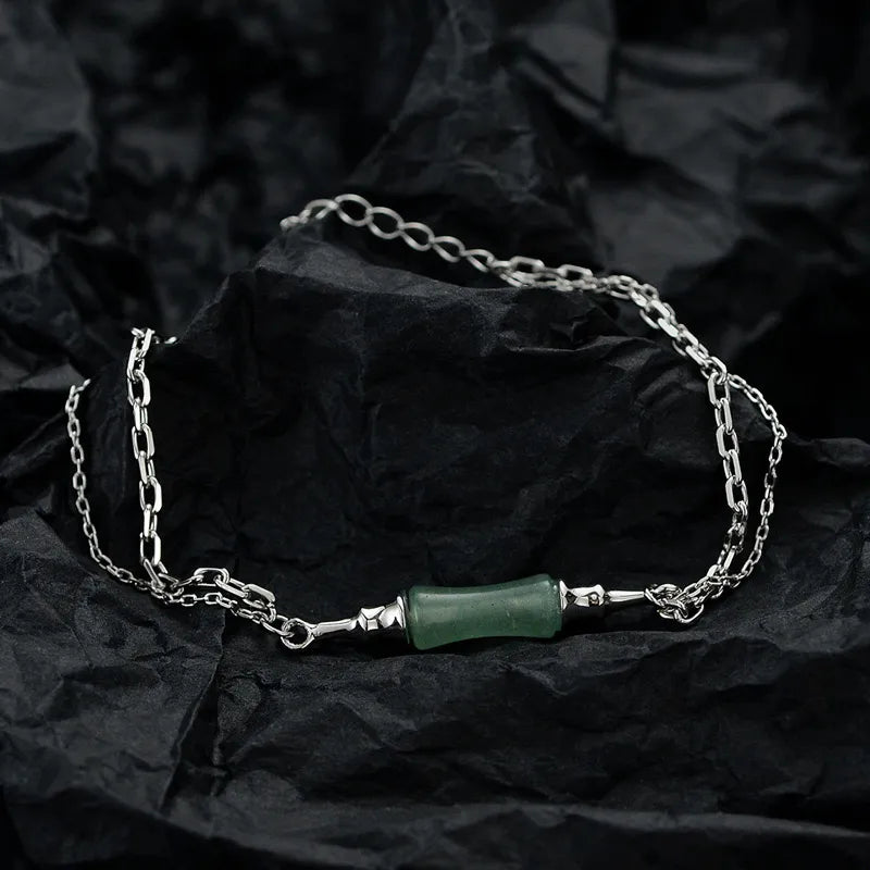 Bracelet Aventurine Bambou "Vert Harmonie" Argent
