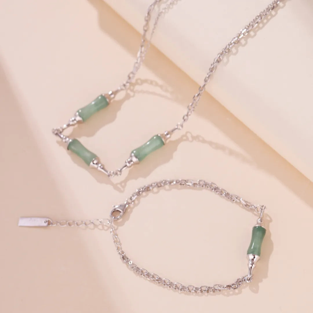 Collier Aventurine Bambou "Vert Harmonie" Argent