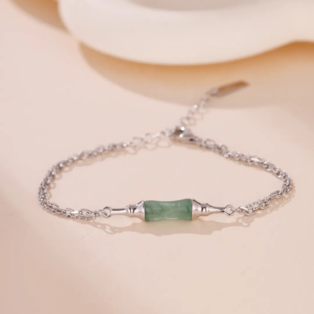 Bracelet Aventurine Bambou "Vert Harmonie" Argent