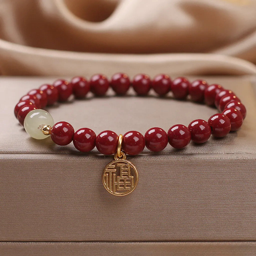 Bracelet Cinabre et Jade "Courage" Argent Doré Or
