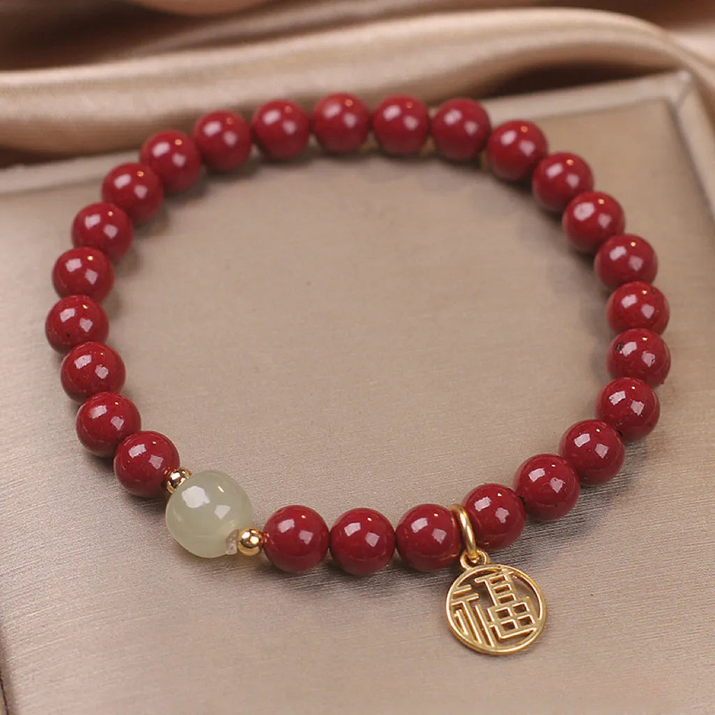 Bracelet Cinabre et Jade "Courage" Argent Doré Or