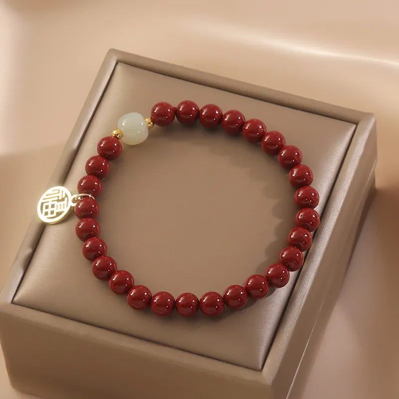 Bracelet Cinabre et Jade "Courage" Argent Doré Or