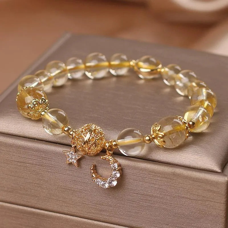 Bracelet Citrine Lune et Étoile – Rêveur