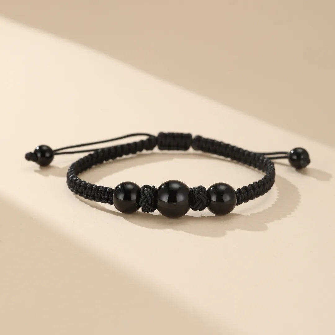 Pulsera de Pareja Hilo Rojo Ágata y Obsidiana "Hilo de Eternidad"