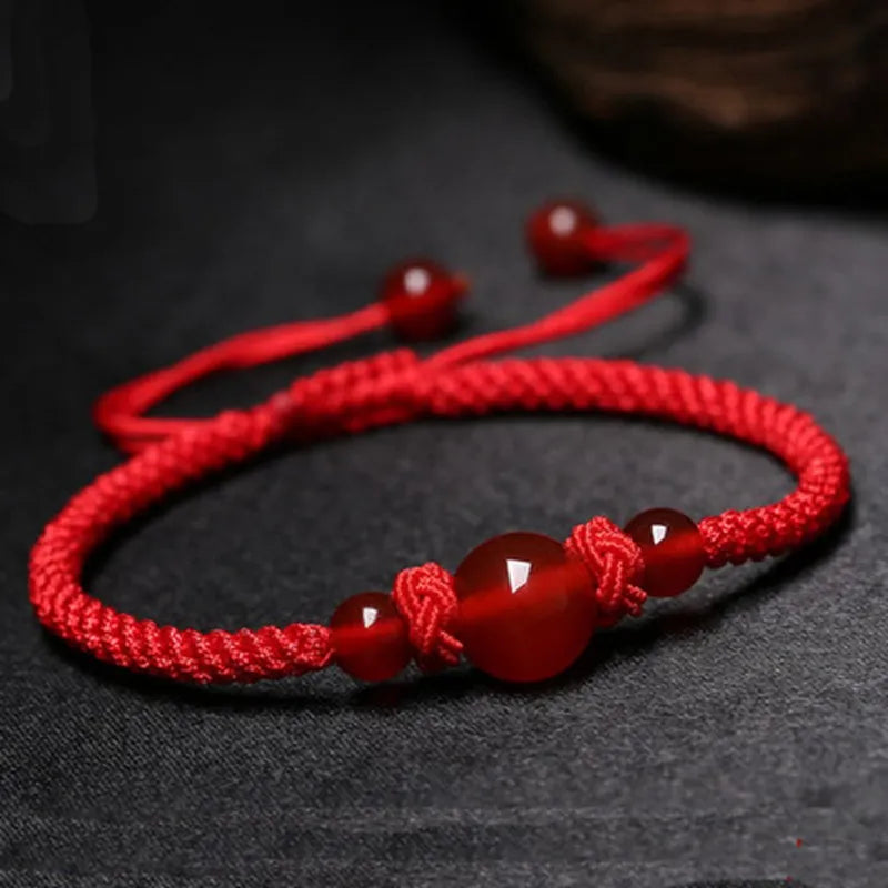 Pulsera de Pareja Hilo Rojo Ágata y Obsidiana "Hilo de Eternidad"