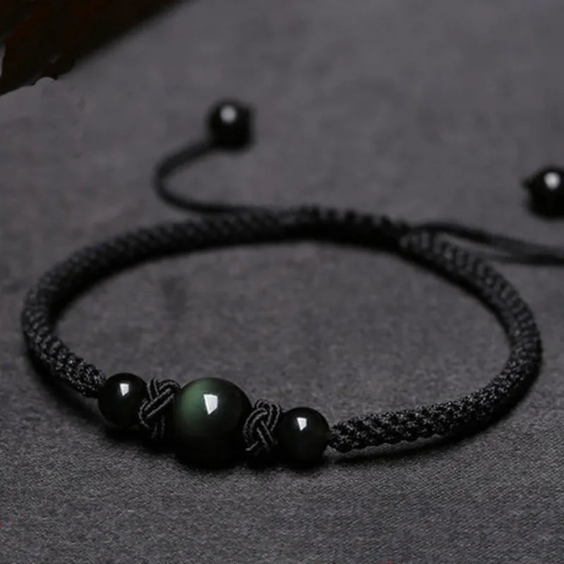 Pulsera de Pareja Hilo Rojo Ágata y Obsidiana "Hilo de Eternidad"