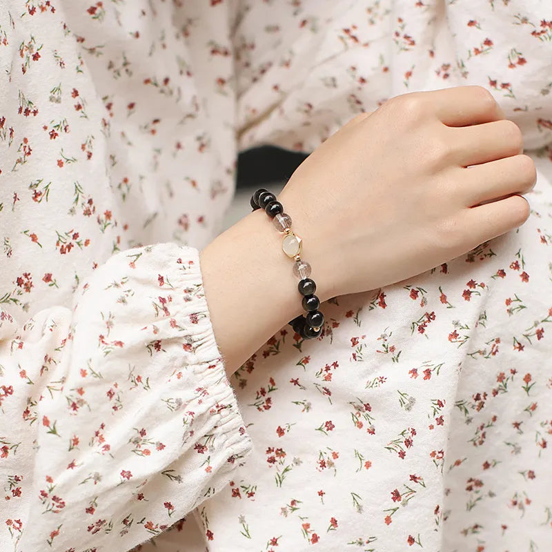 Bracelet Couple Obsidienne "Nuit Amoureuse" Argent Doré Or