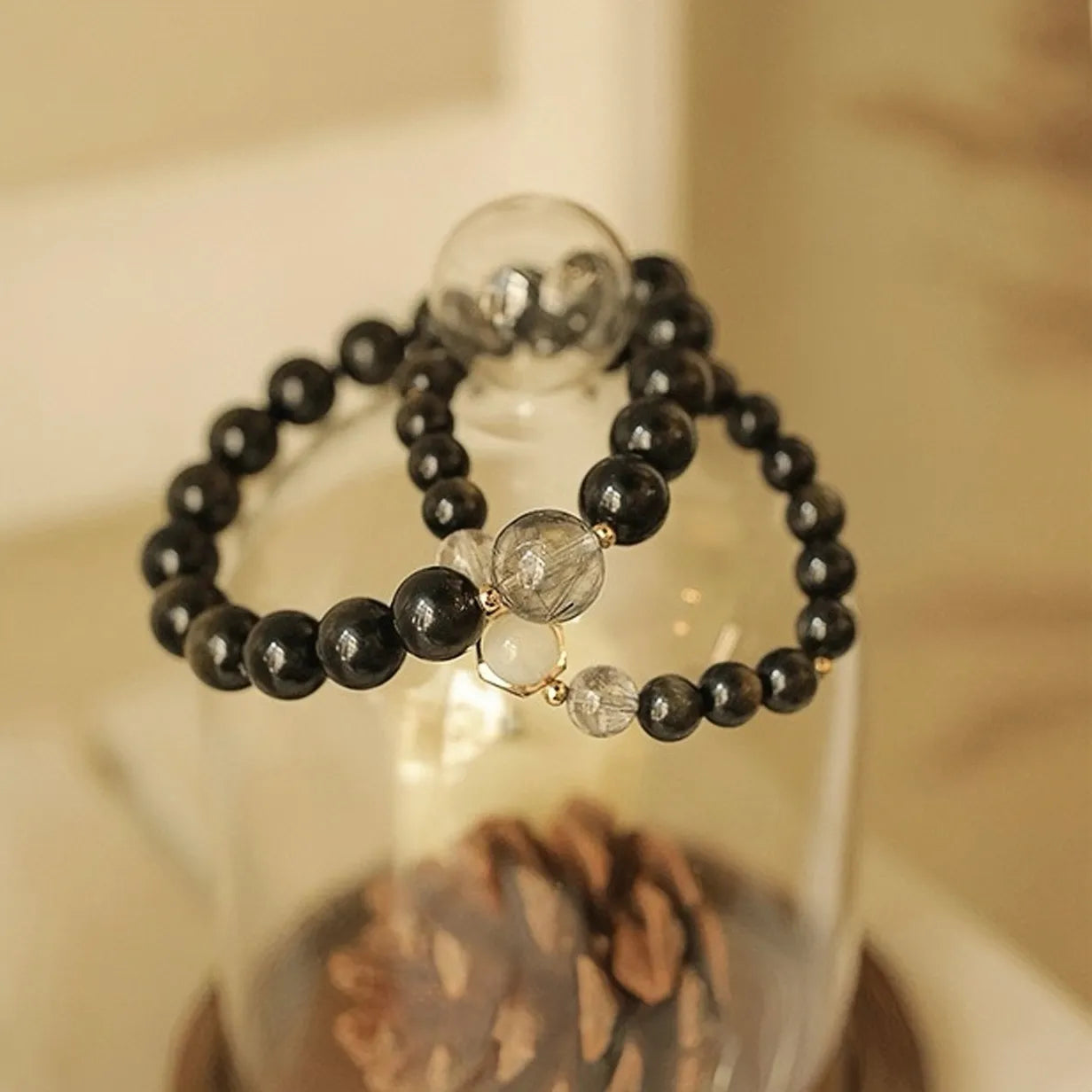 Bracelet Couple Obsidienne "Nuit Amoureuse" Argent Doré Or