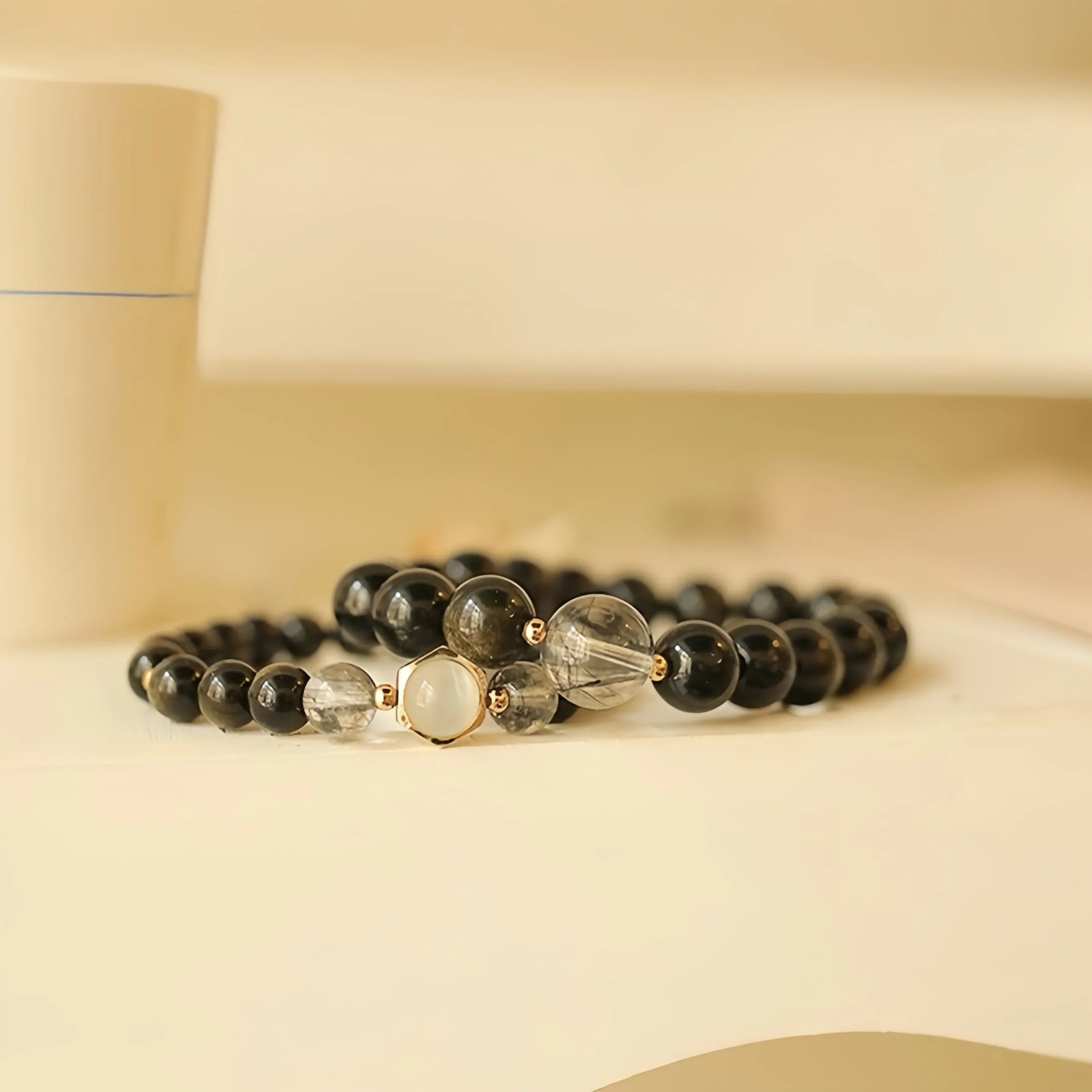 Bracelet Couple Obsidienne "Nuit Amoureuse" Argent Doré Or