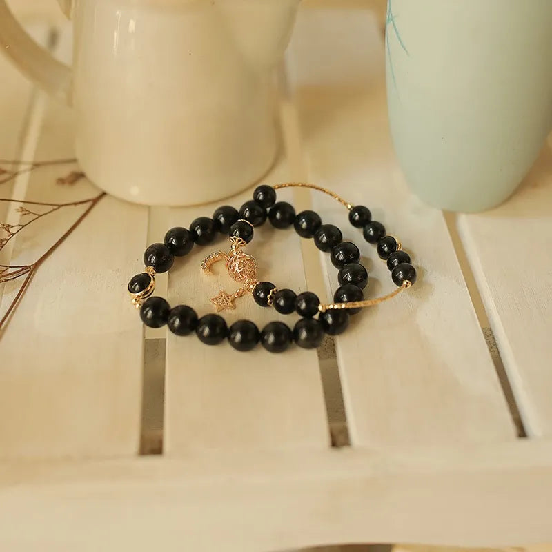Bracelet Couple Obsidienne "Duo Cosmique" Argent Doré Or