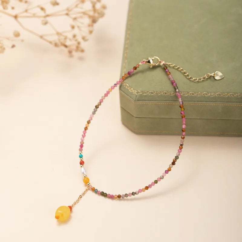 Bracelet de Cheville Tourmaline "Couleurs de Joie" Doré Or
