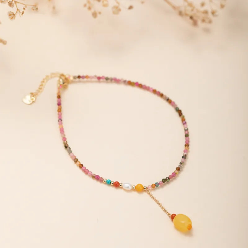 Bracelet de Cheville Tourmaline "Couleurs de Joie" Doré Or