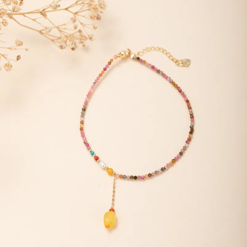 Bracelet de Cheville Tourmaline "Couleurs de Joie" Doré Or
