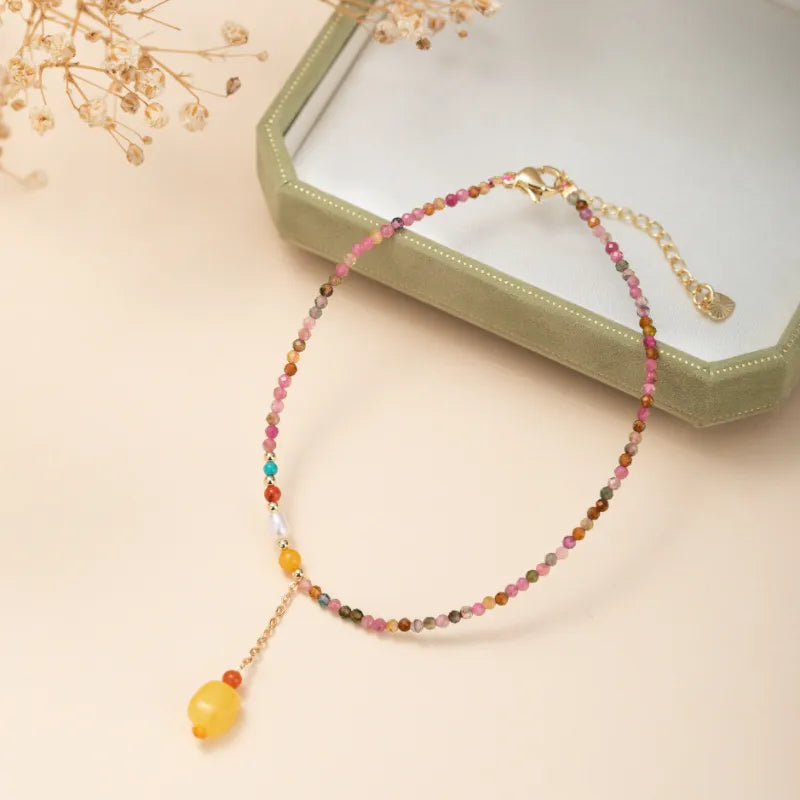 Bracelet de Cheville Tourmaline "Couleurs de Joie" Doré Or