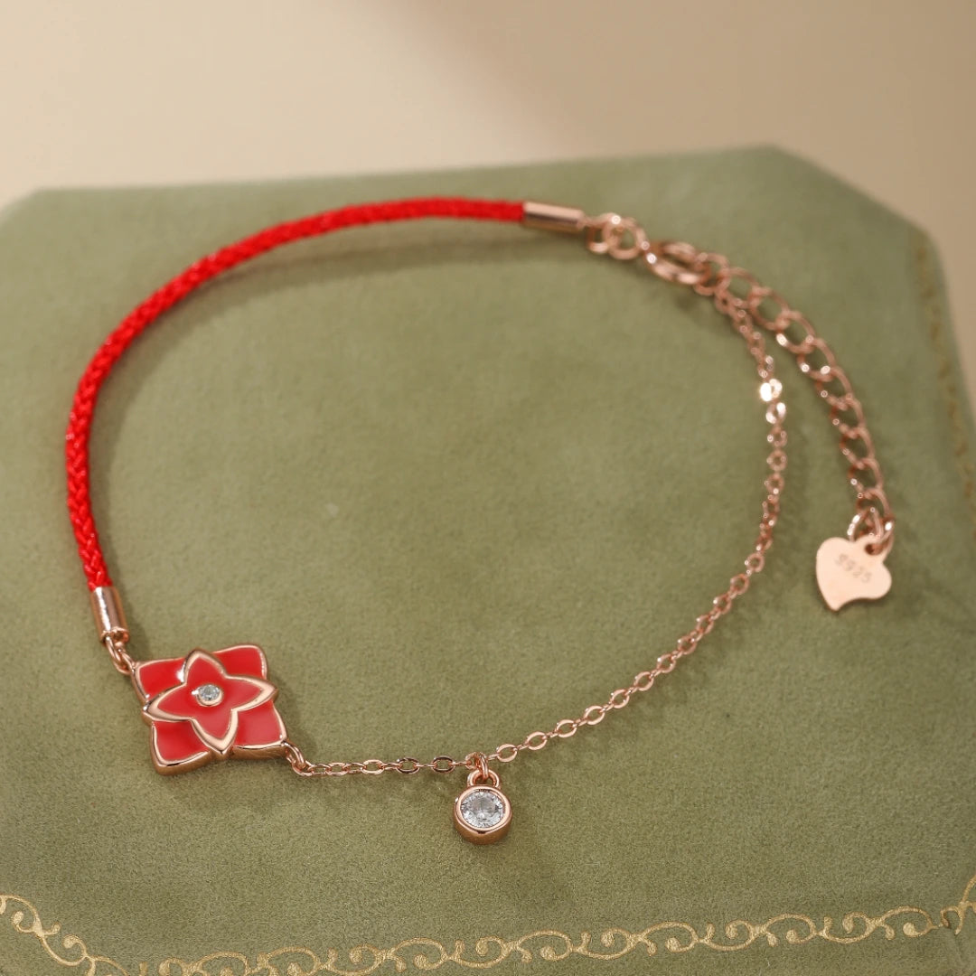 Bracelet Fil Rouge "Belle Fleurie" Argent