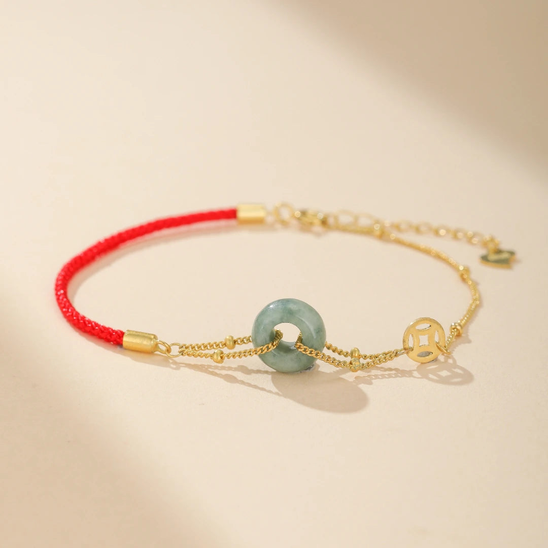 Bracelet Jade Fil Rouge "Ruban de Charme" Argent Doré Or