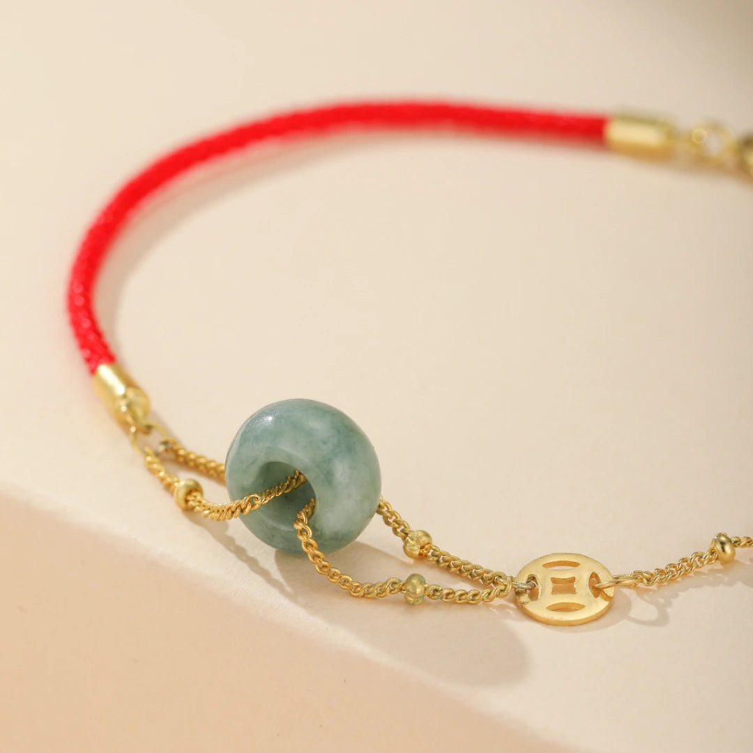 Bracelet Jade Fil Rouge "Ruban de Charme" Argent Doré Or