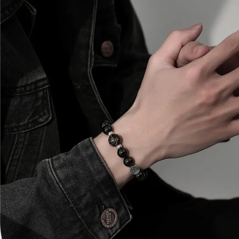 Bracelet Homme Obsidienne "Force Intérieure" Argent